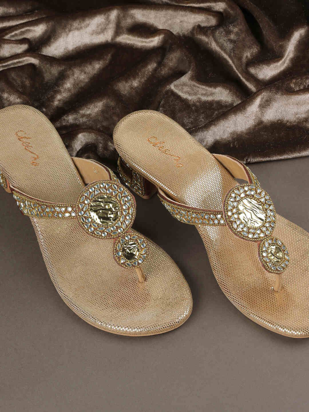 Cheemo Ethnic Embellished 1.5 Inches Block Heel