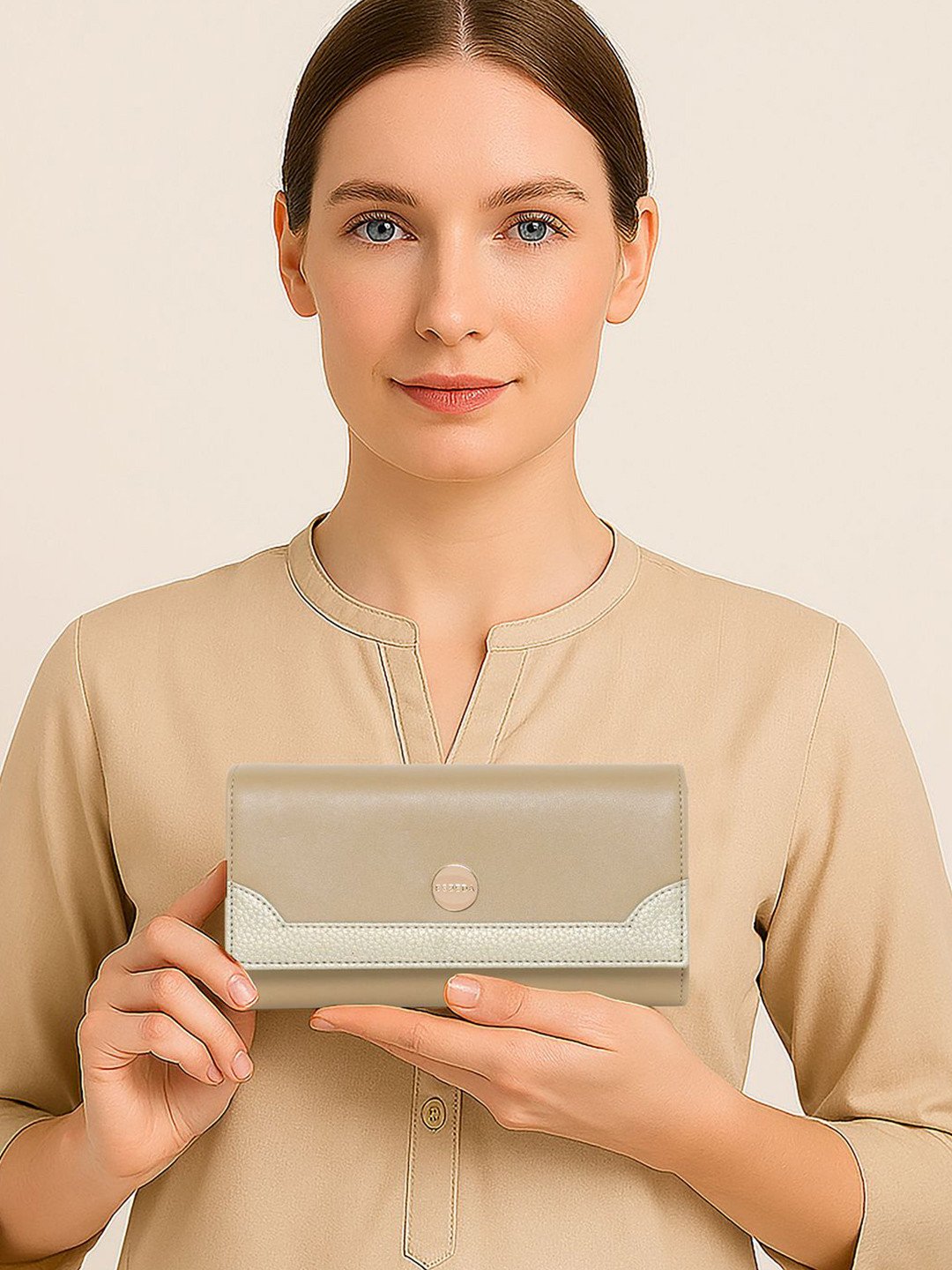 ESBEDA Women Brand Logo Two Fold Wallet with Button Closure