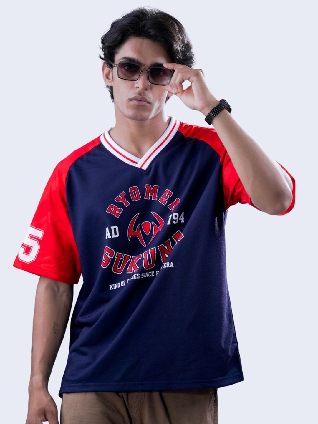 Fans Army Men Typography Printed V-Neck Pure Cotton Oversized T-shirt