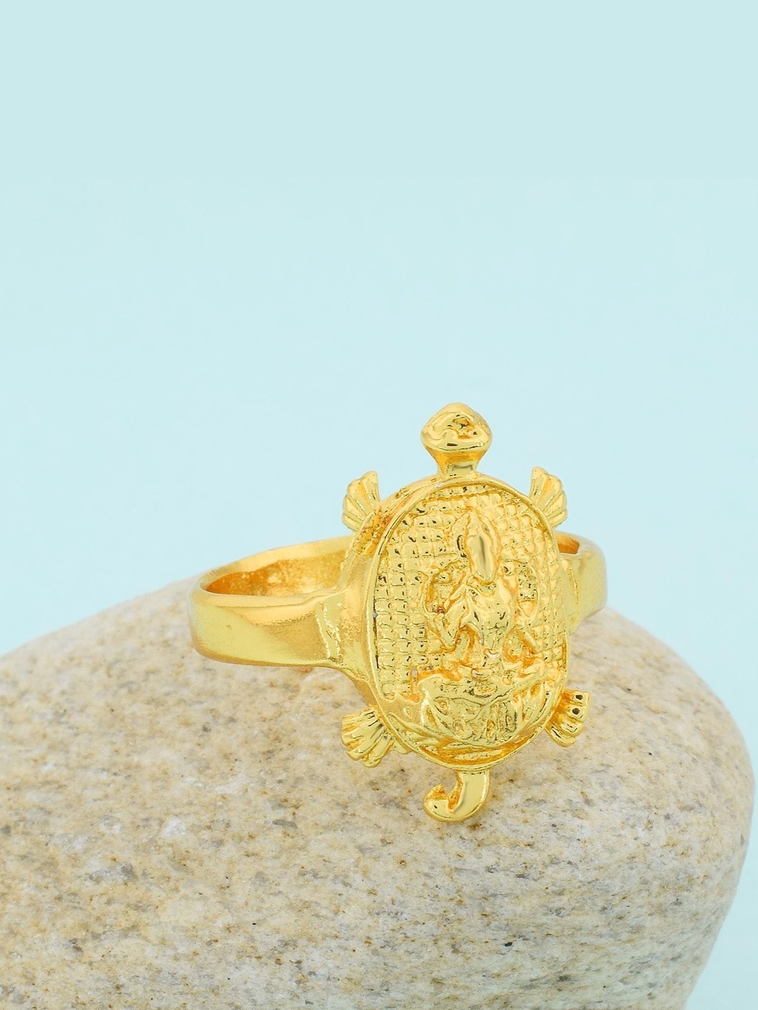DZINETRENDZ Gold Plated Lakshmi Finger Ring with Tortoise Shape & Vaastu Fengshui