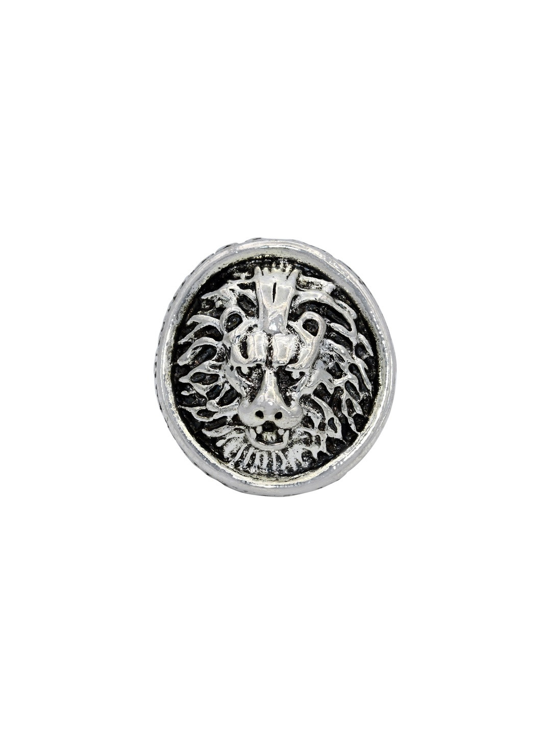 DZINETRENDZ Unisex Oxidised Antique Finish Tiger Head Round Finger Ring