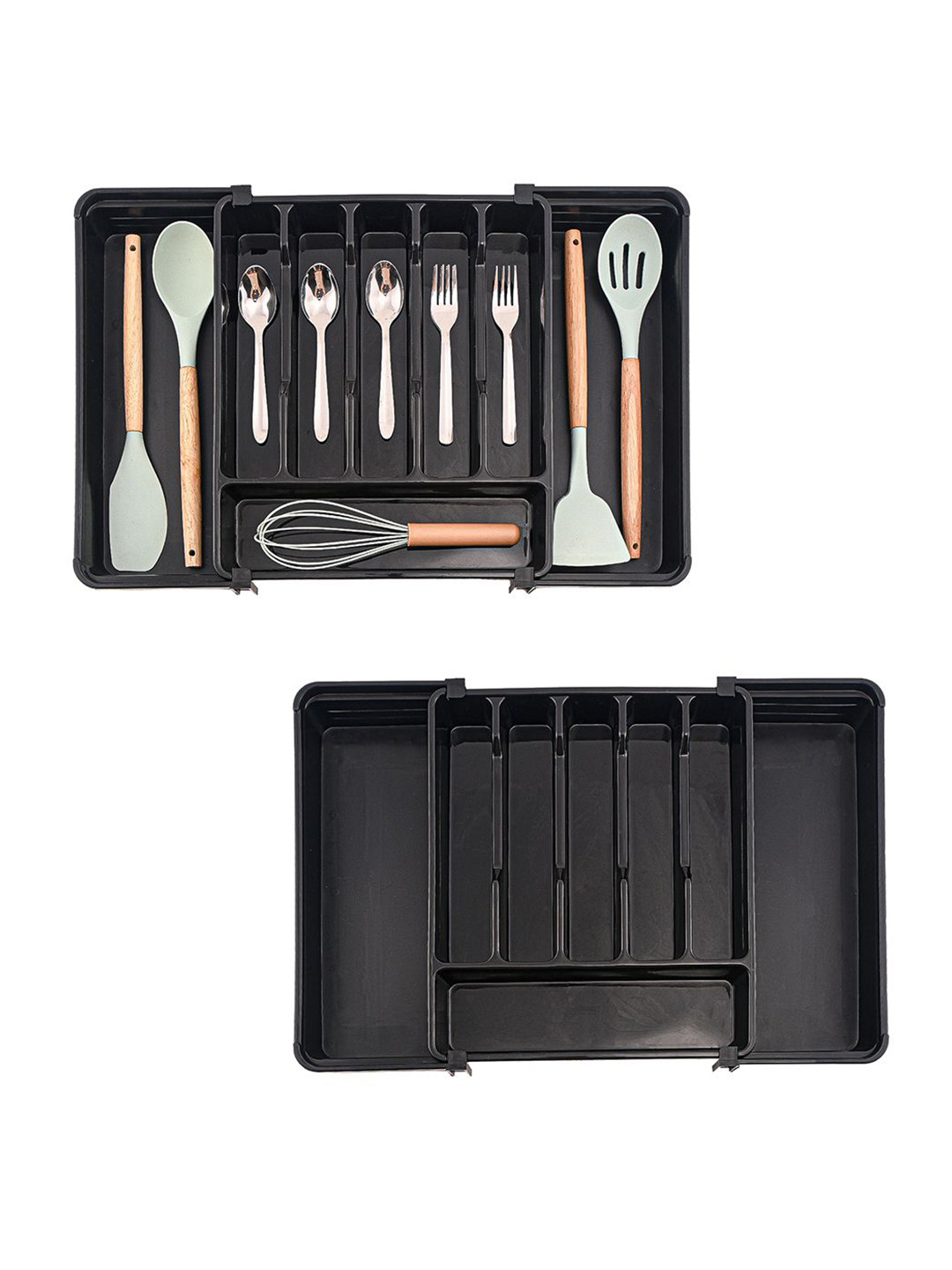 Kuber Industries Black 2 Pieces 8 Compartments Utensils Drawer Organiser