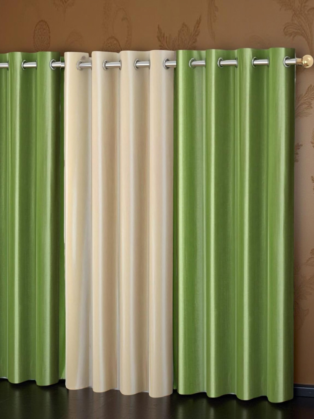 Aura Lime Green & Beige 3 Pieces Room Darkening Door Curtains
