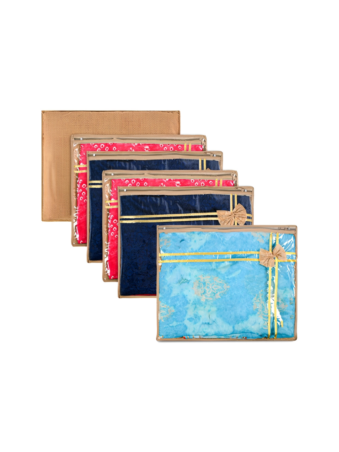 Aura Gold-Toned 6 Pieces Self Design Saree Covers for Storage with Zip Organisers