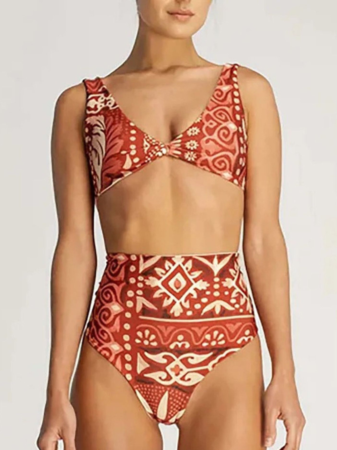 Addery Geometric Printed High-Waist Bikini Set