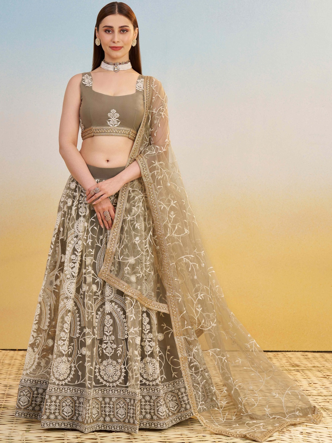 DIVASTRI Women Embroidered Sequinned SemiStitched Lehenga Set