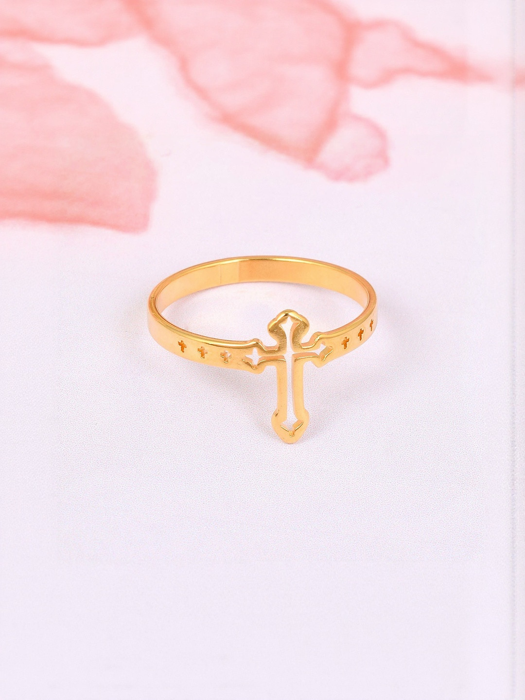 Brass Goldplated Jesus Crucifix Cross Fingerring Christian