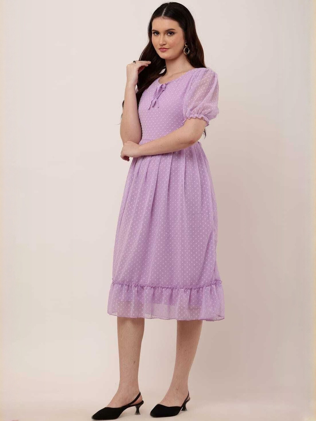 Vashist Women V-Neck Short Sleeves Fit and Flare Dresses