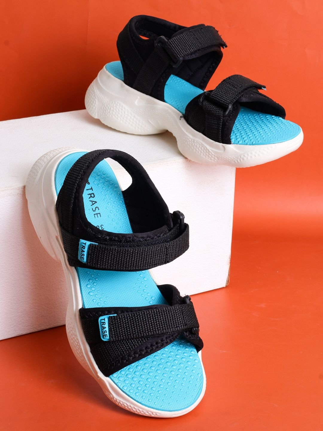 TRASE Women Blue Stylish Flatform Round Toe Synthetic Leather Heel Sandals