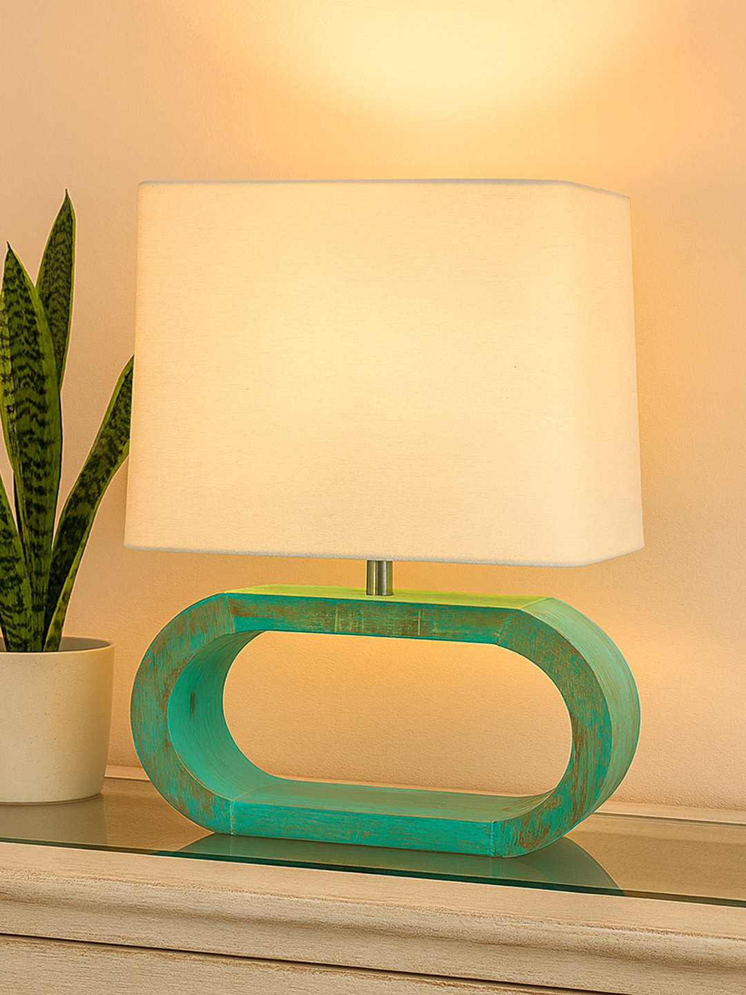 Homesake Beige & Green Wooden Table Lamp