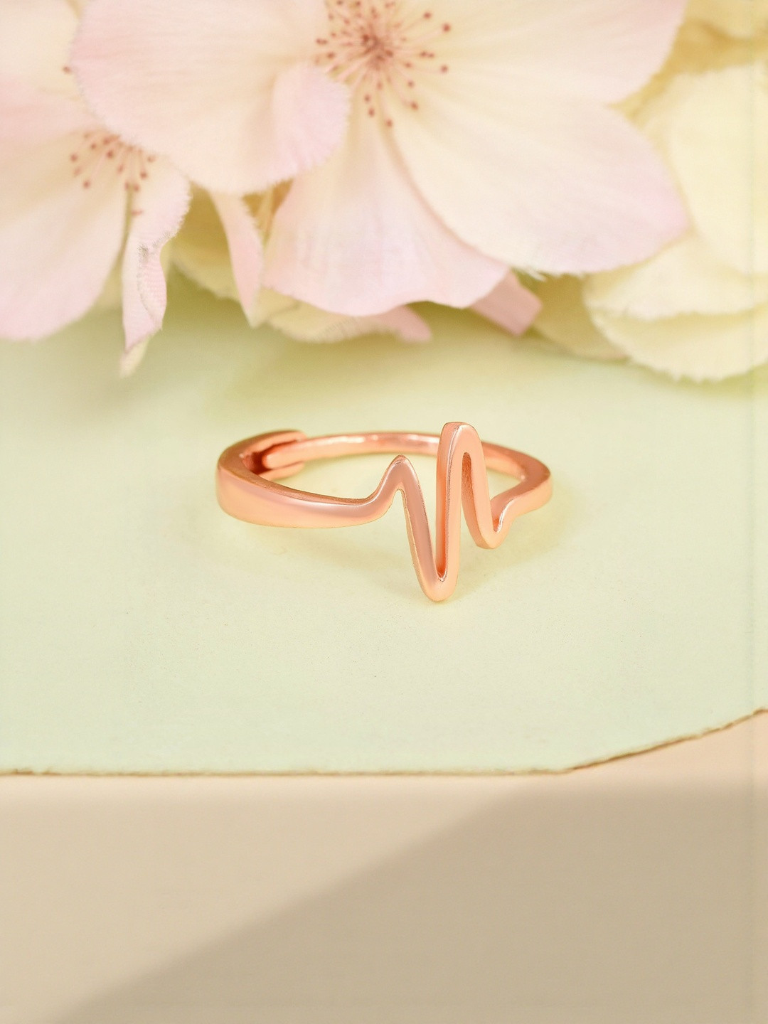 DZINETRENDZ Women Rose Goldplated Heart-Pulse Adjustable Finger Ring