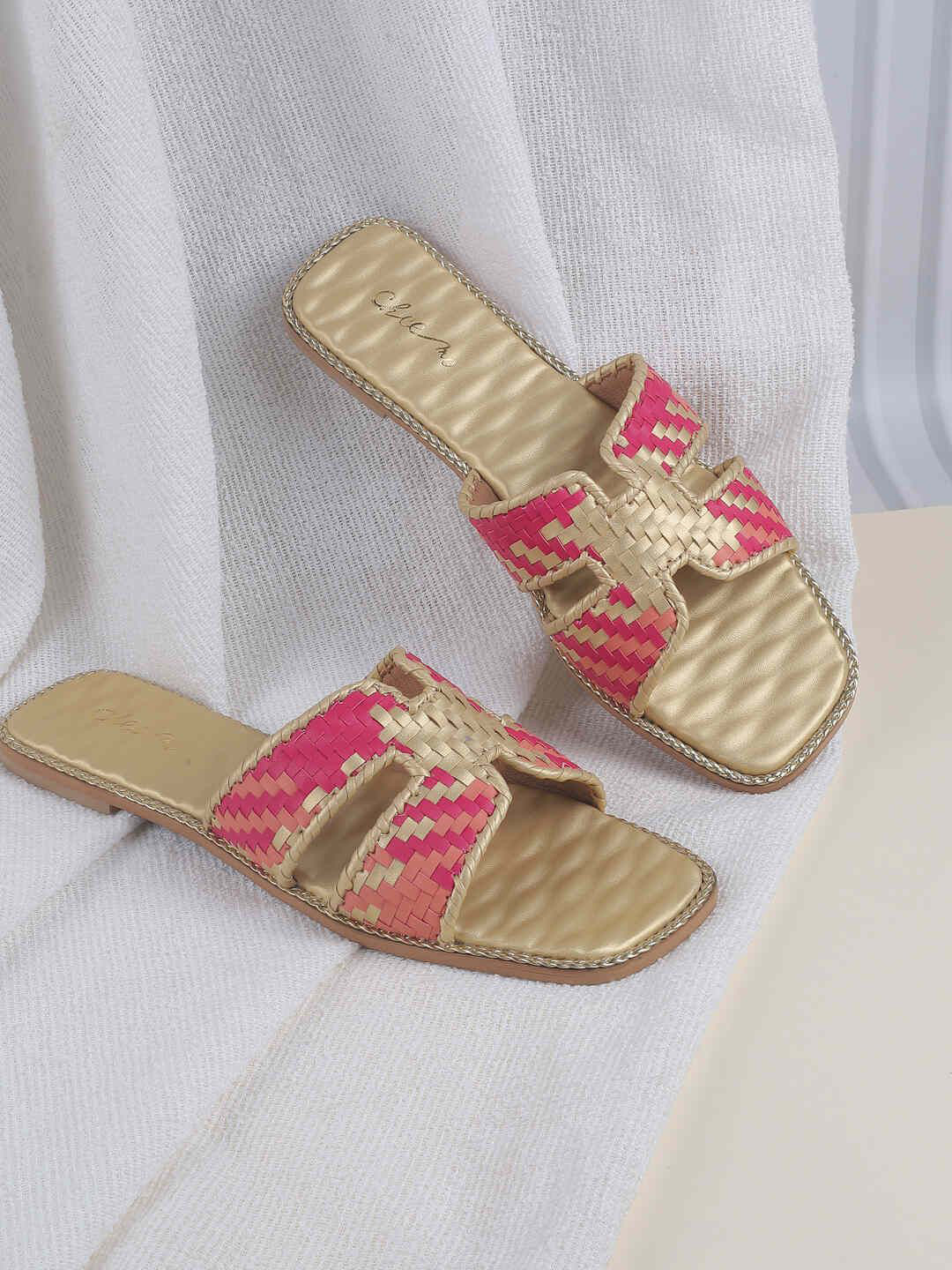 Cheemo Women Woven Design Open Toe Flats