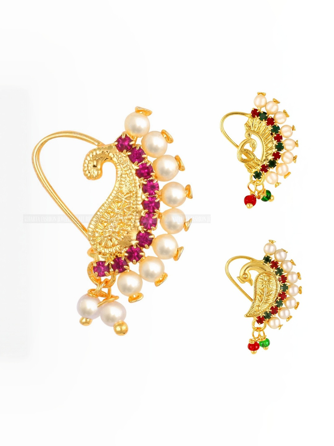 VIVASTRI Gold Plated Women Pack Of 3 Alloy Nath Nose Pins