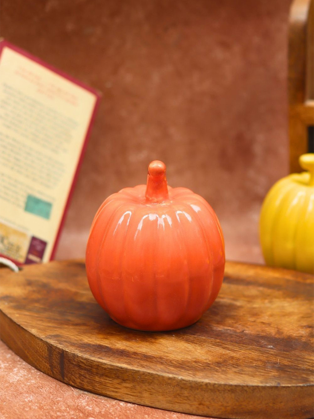 WEAVING HOMES Orange Pumpkin Ceramic Showpiece