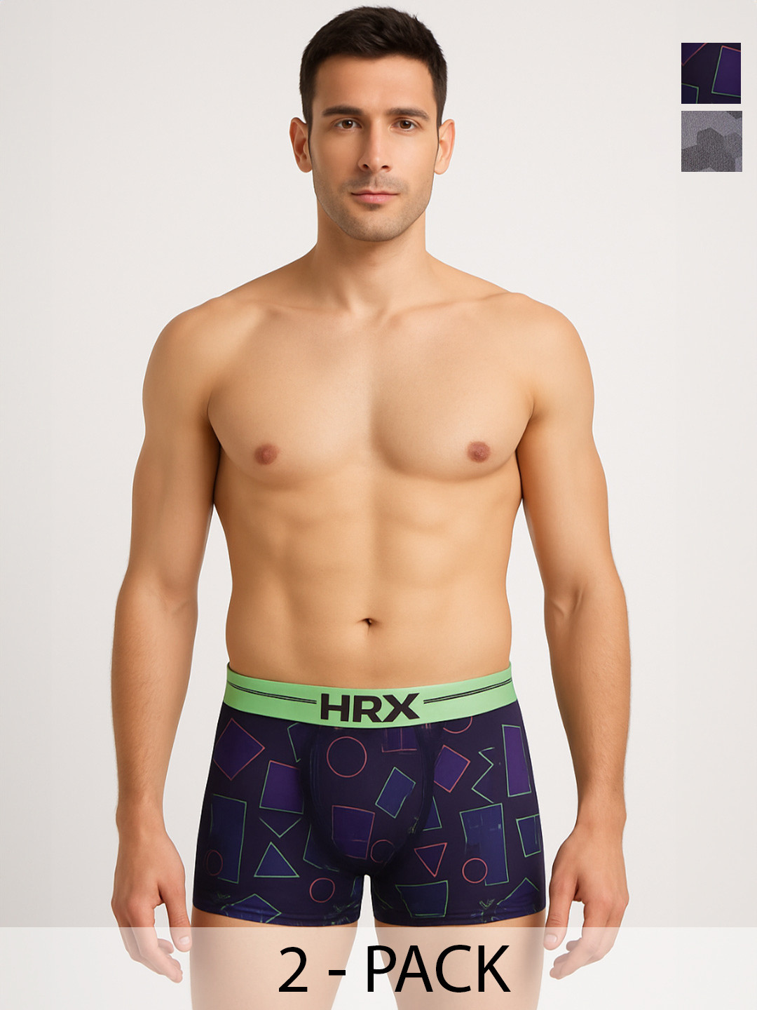 HRX by Hrithik Roshan Pack of 2 Short Trunks RE-HTO-PV-Print-107-110-S-Mahendi/Blue