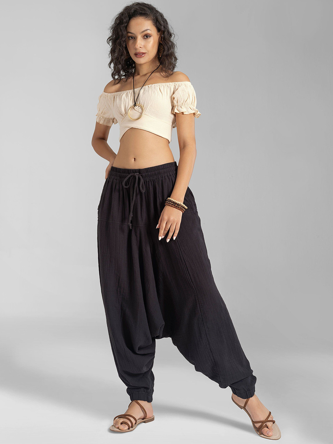 The Veshti Company Women Loose Fit Lightweight Breathable Cotton Harem Pants