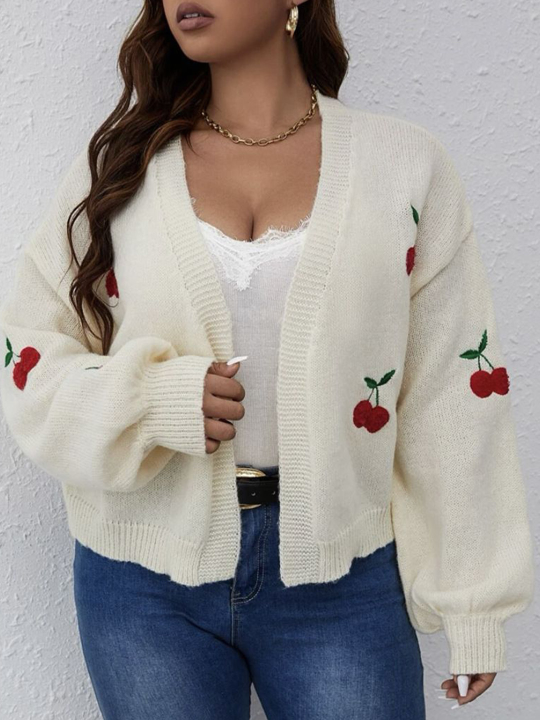 StyleCast Women Open-Front Cardigan with Applique Detail