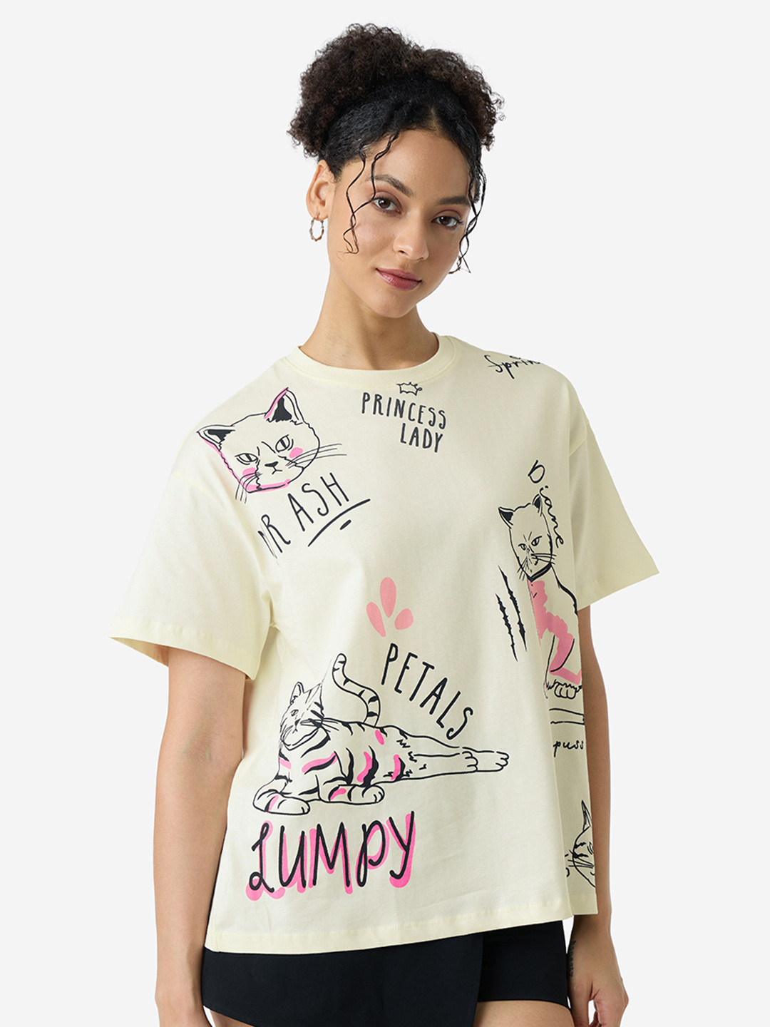 The Souled Store White & Black Typography Printed Oversized Pure Cotton T-shirt
