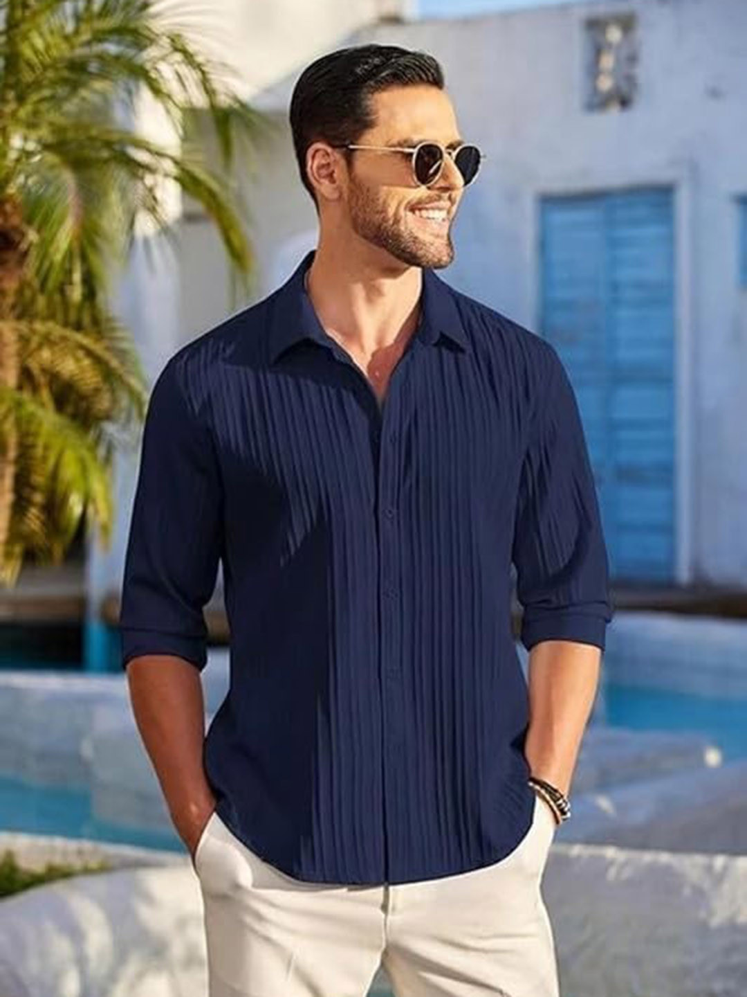 Deelmo Pack of 2 Men Textured Spread Collar Casual Shirt