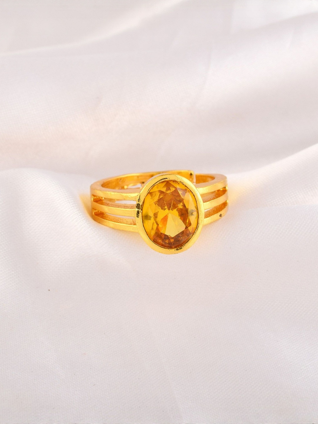 Brass Goldplated Yellow Sapphire Pukhraj Energised Fingerring
