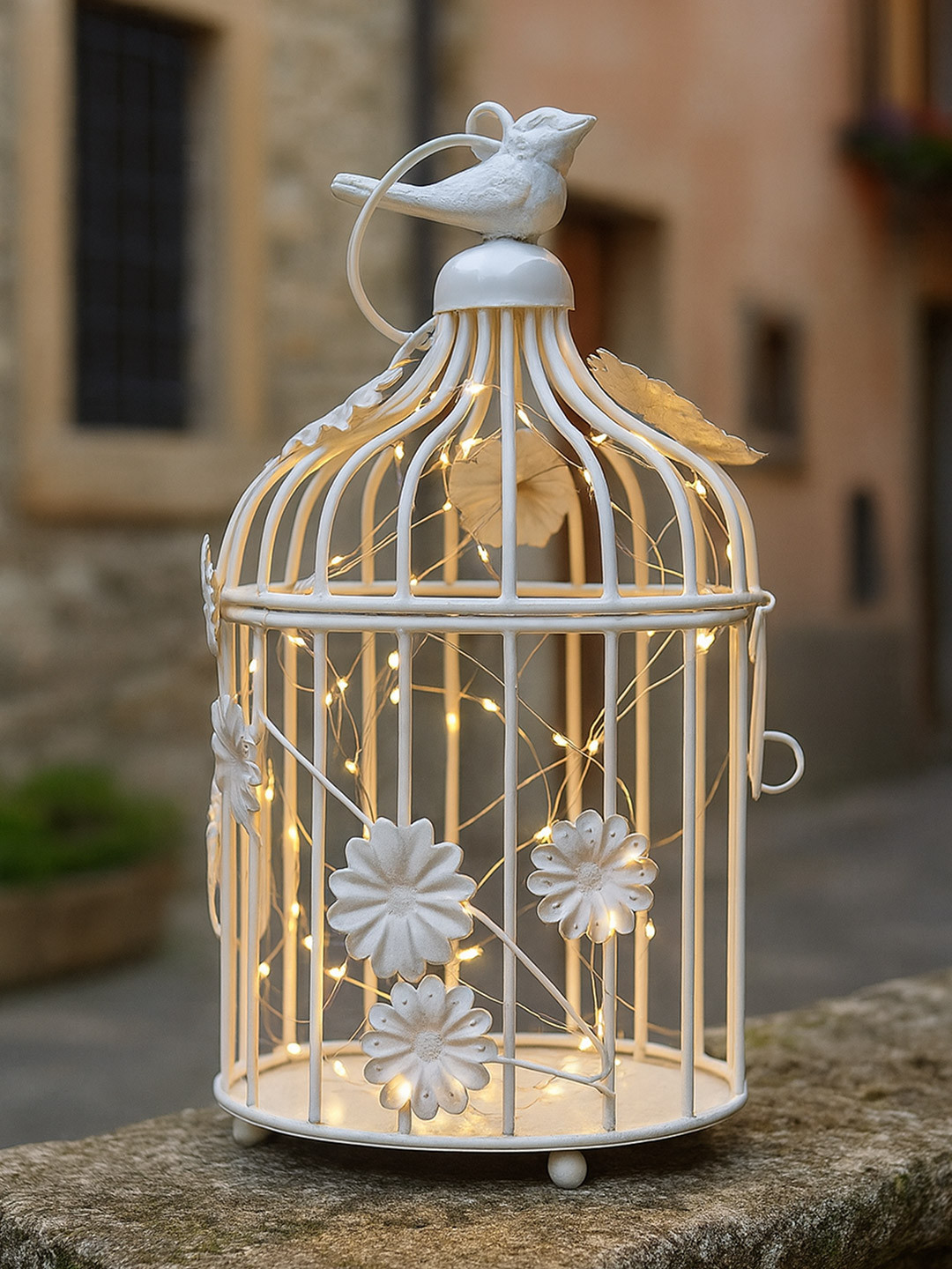 Homesake Bird Cage White Metal Metallic Living Room Lights Set of 2 Small Showpieces - 26.8 Inches