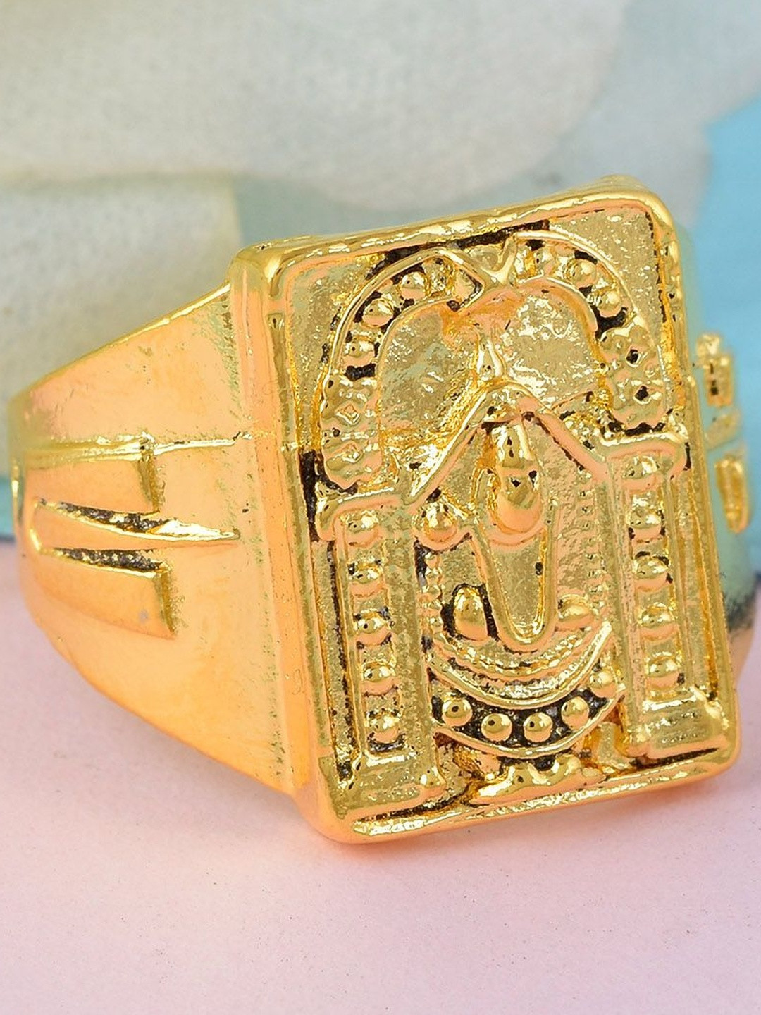 DZINETRENDZ Unisex Micron Gold Plated Tirupati Balaji Goddess Finger Ring