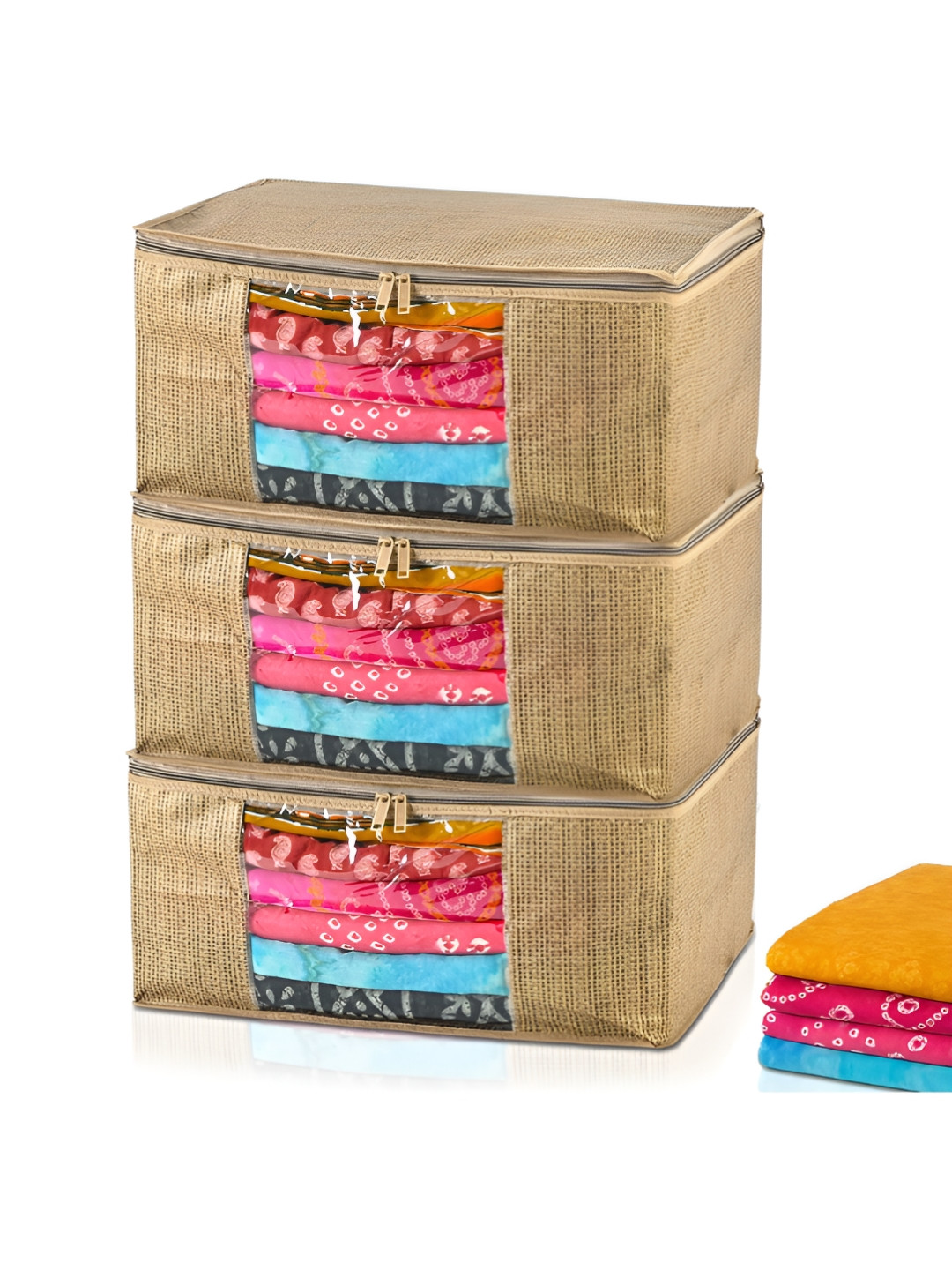 Aura Gold-Toned 3 Pieces Self Design Saree Covers Organisers