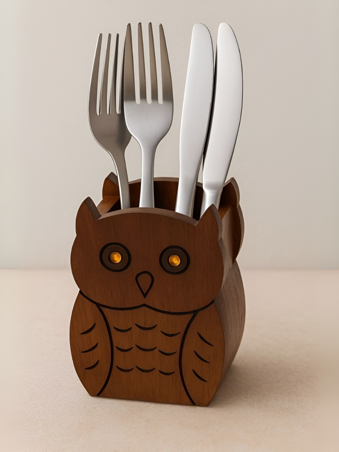 Unravel India Brown Wood Cutlery Holder