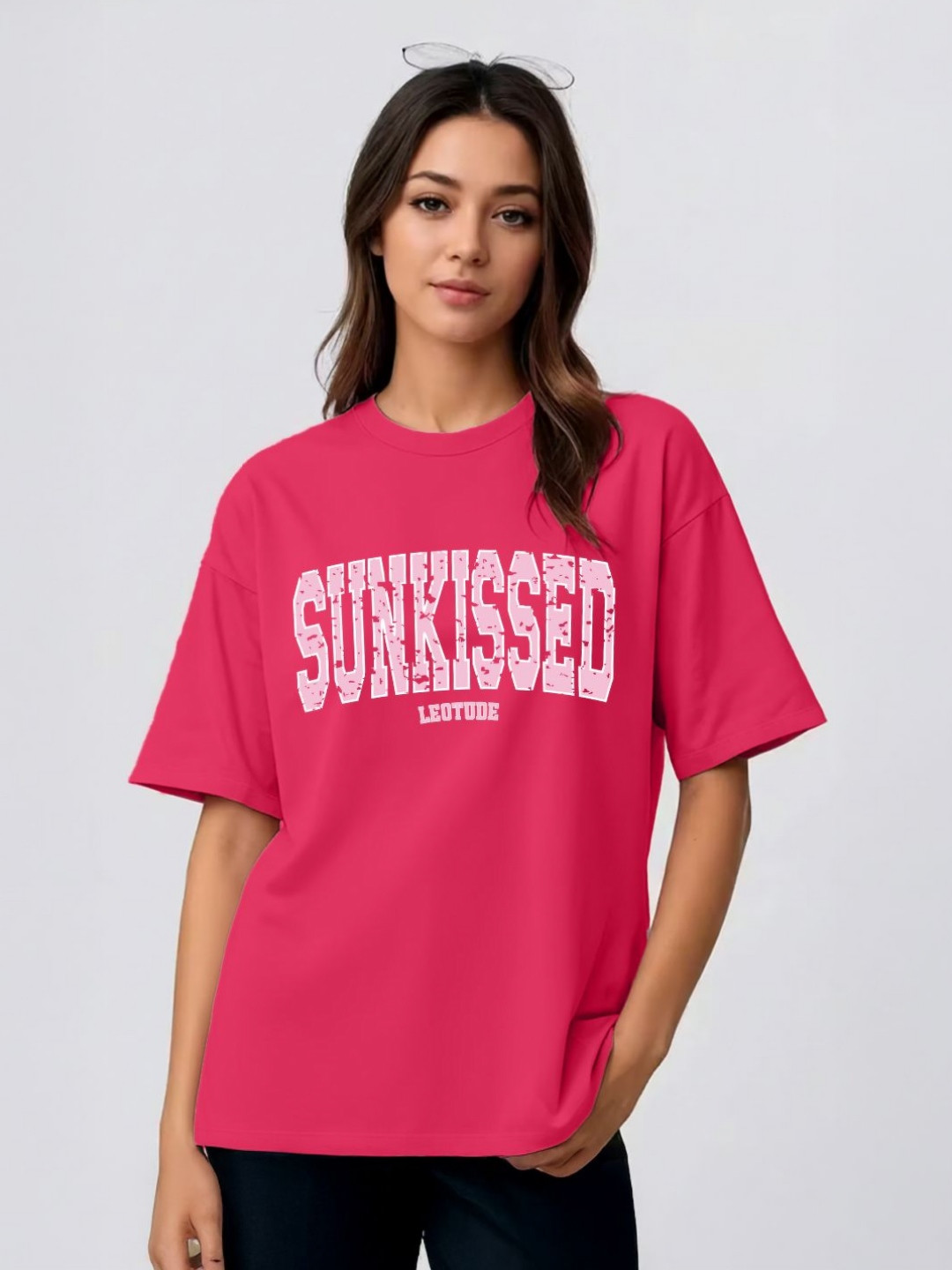 Leotude Women Typography Printed Round Neck Cotton Oversized T-shirt