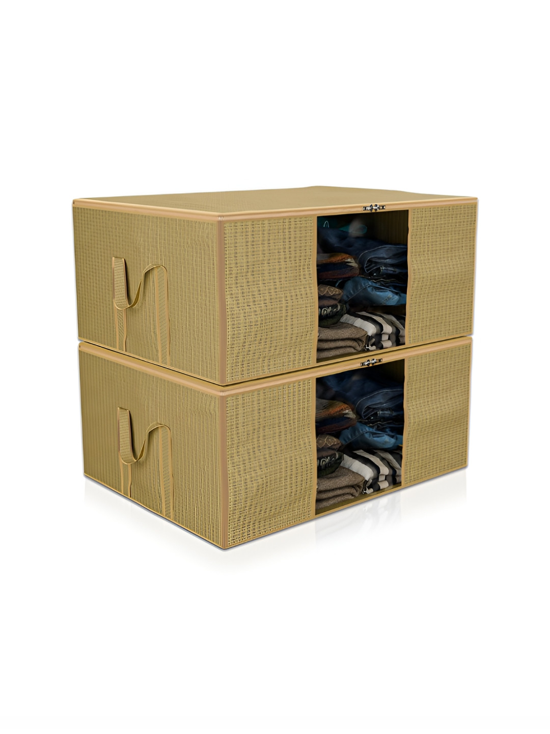 Aura Gold-Toned 2 Pieces Self Design Blanket Covers Organisers