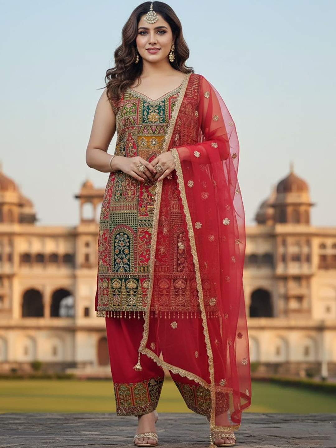 SAKSHI- The Wedding Store Women Ethnic Motifs Embroidered Kurta with Salwar & Dupatta