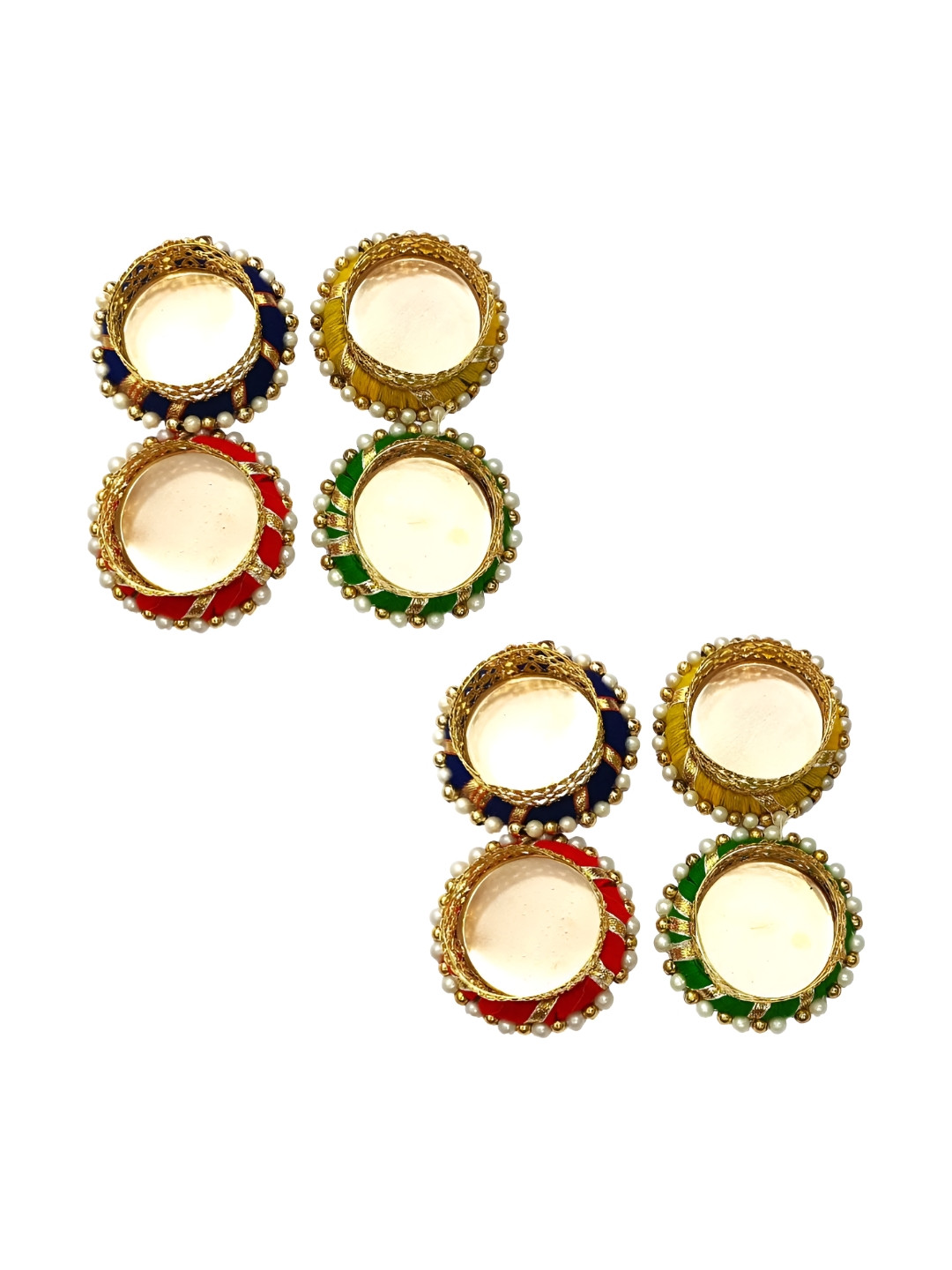 PUFFSMART Green & Gold-Toned 8 Pieces Pearls Tea Light Candle Holders