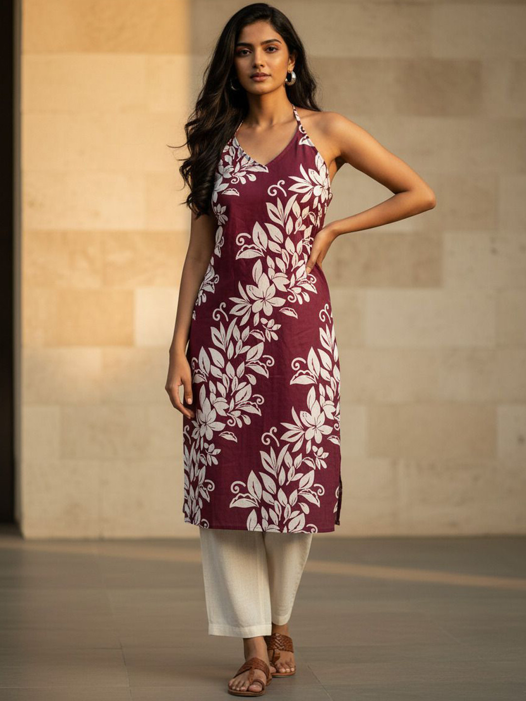 DHAKRE FASHION Women Floral Printed Fusion Cotton Straight Kurta