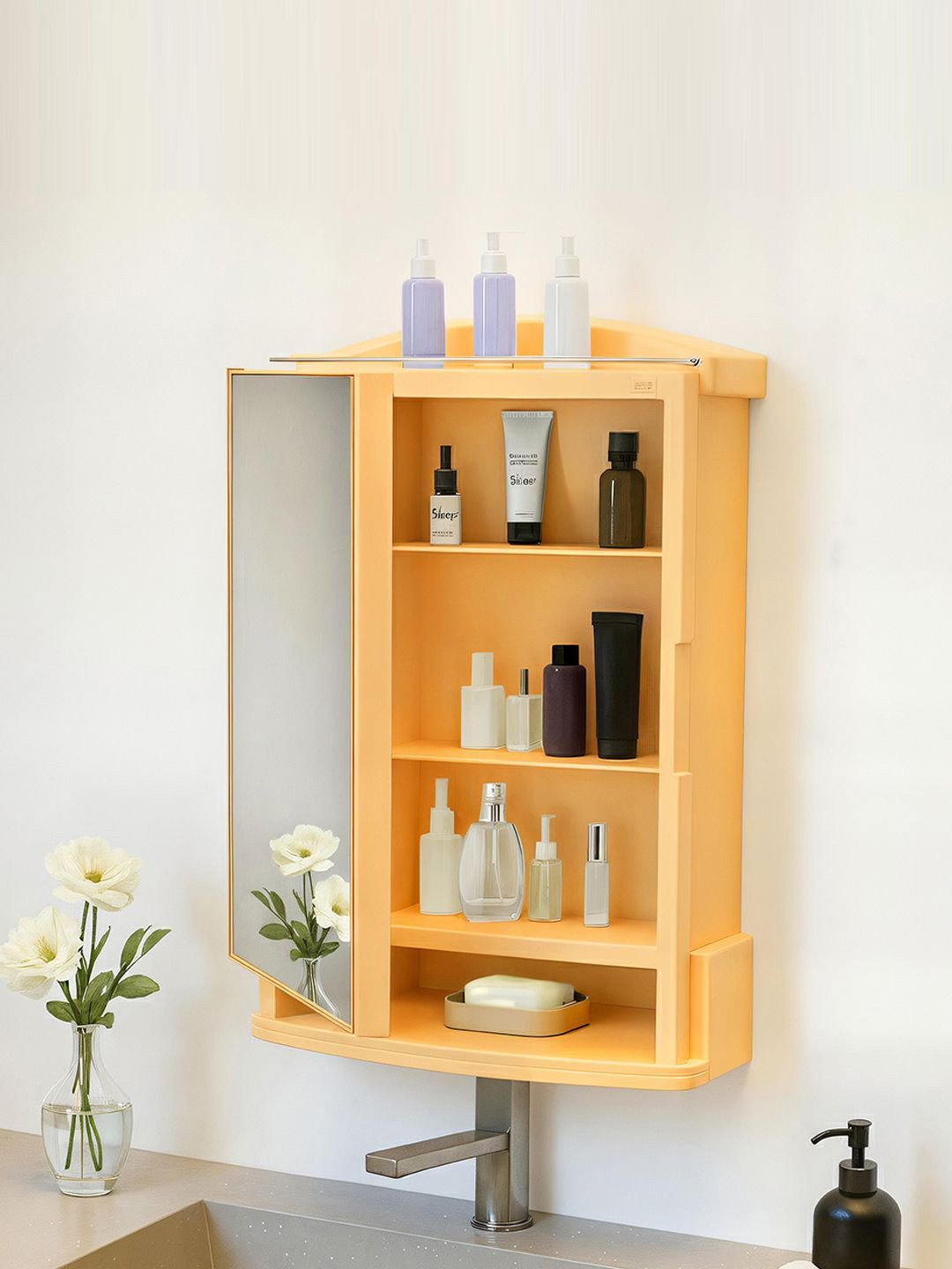 Kuber Industries Gold-Toned Mirror with Cabinet Storage Organiser