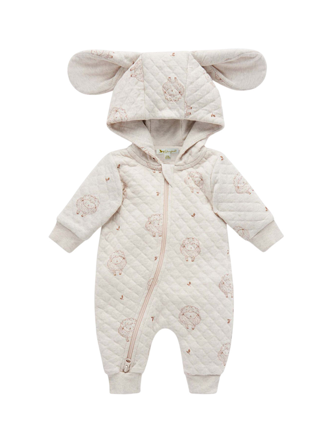 Ohmybebe Infants Printed Hooded Organic Cotton Quilted Zip Rompers