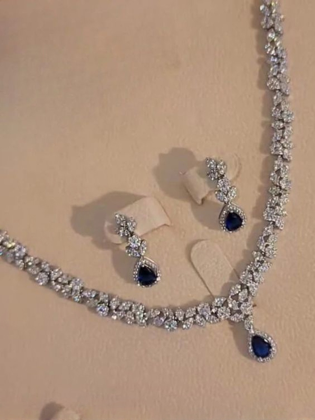 Zarkan Rhodium-Plated 925 Hallmark Sterling Silver American Diamond Studded Jewelry Set