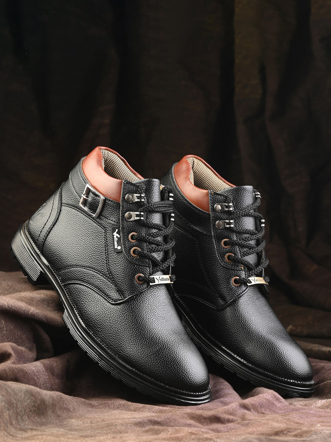 Vellinto Men Textured Lace-Ups Biker Boots