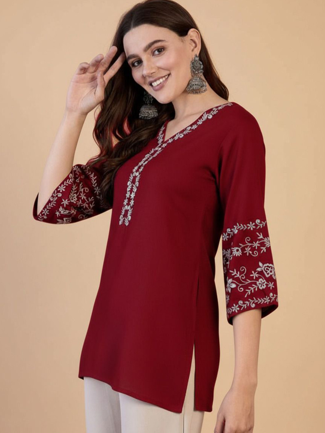 Mahiras Comfort Women Embroidered V-Neck Kurti