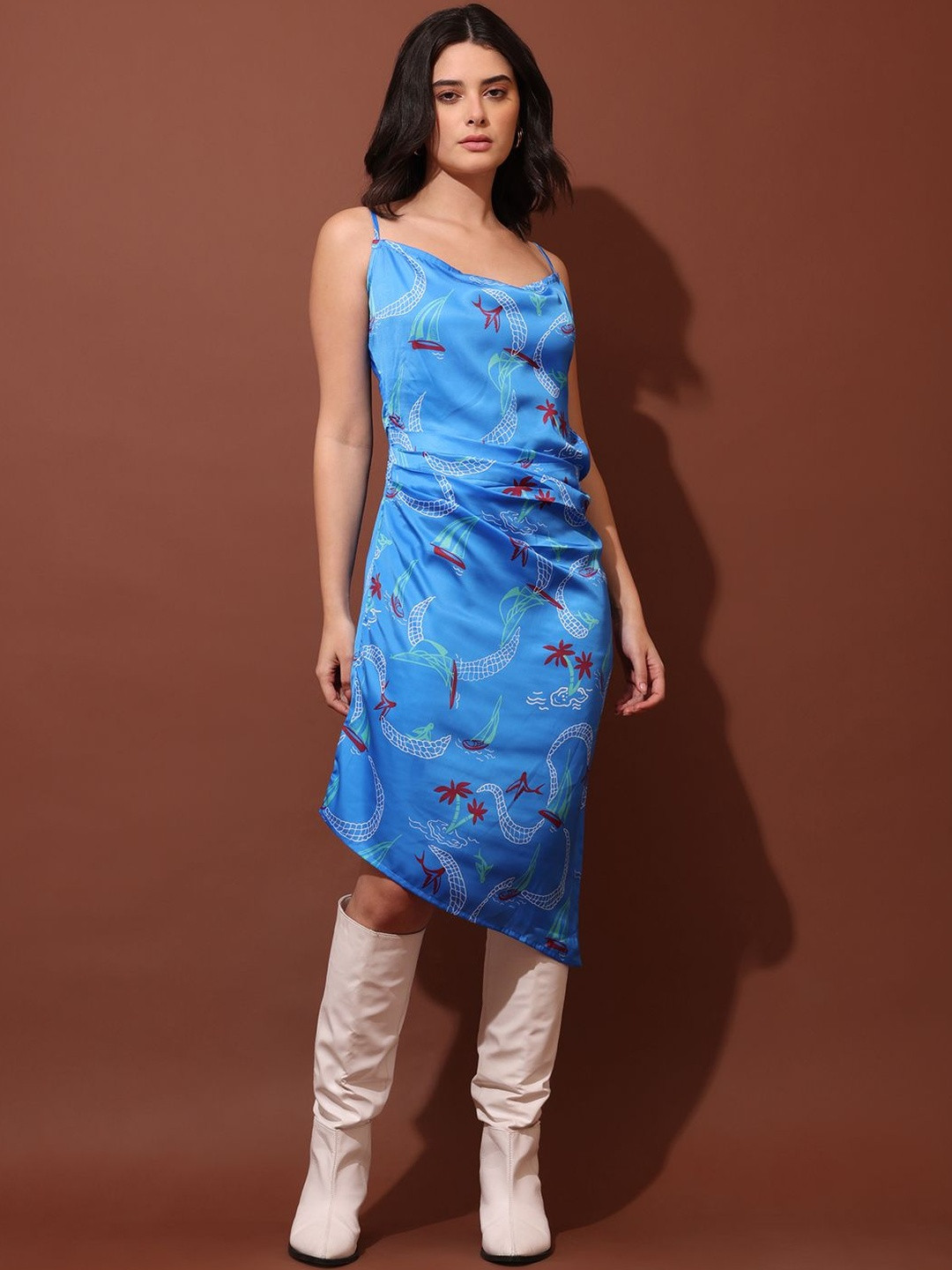 Women Printed Royal Blue Bodycon Dress