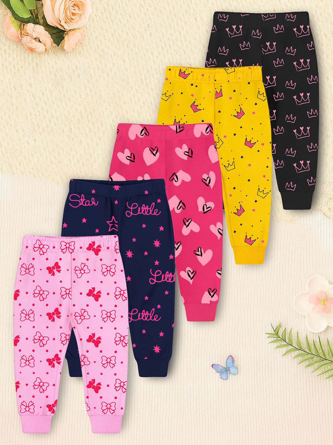 YK X Trampoline Kids Unisex Pack Of 5 Graphic Printed Cotton Track Pants