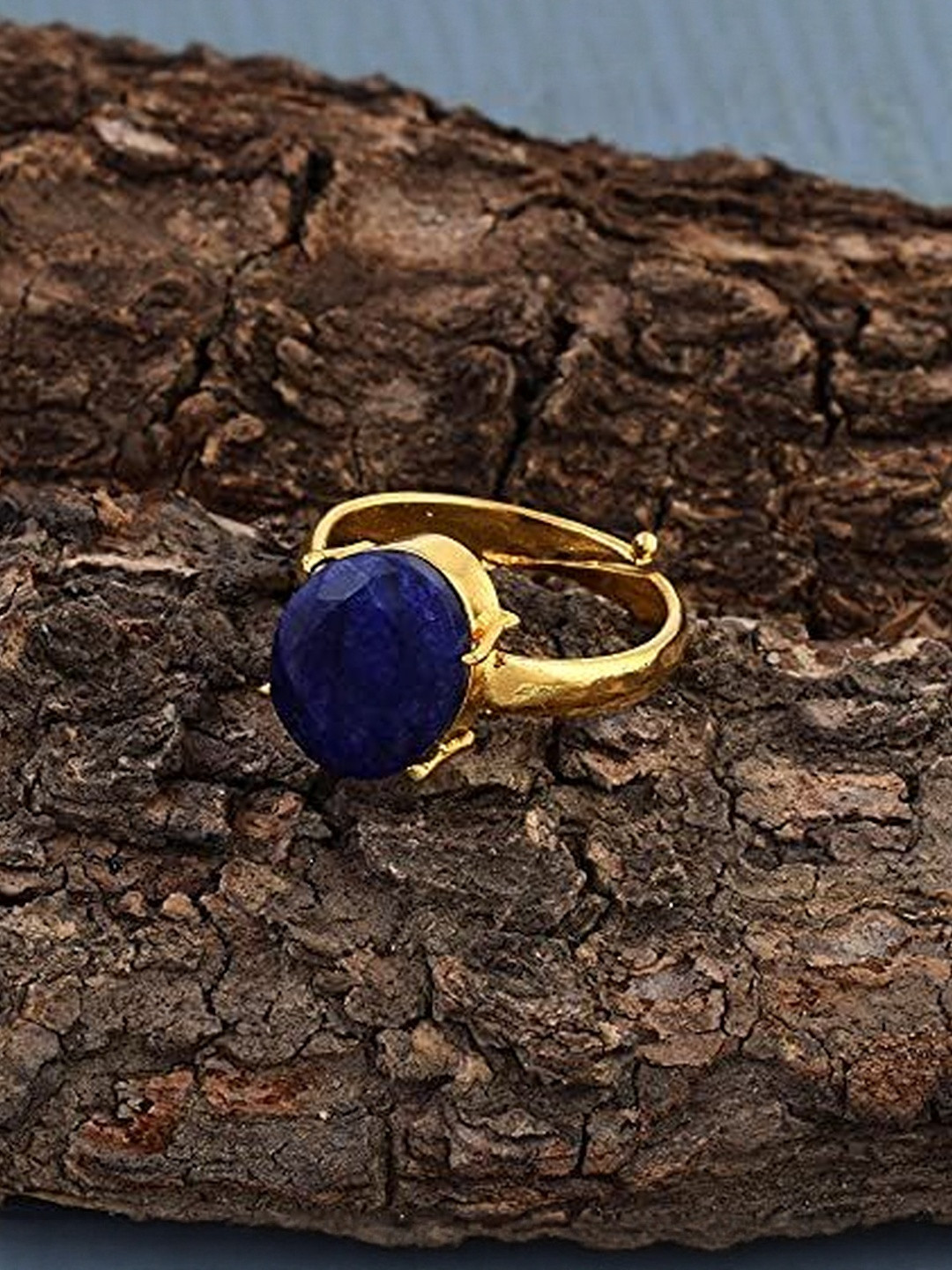 Gold plated Brass Blue Sapphire Neelam Fingerring