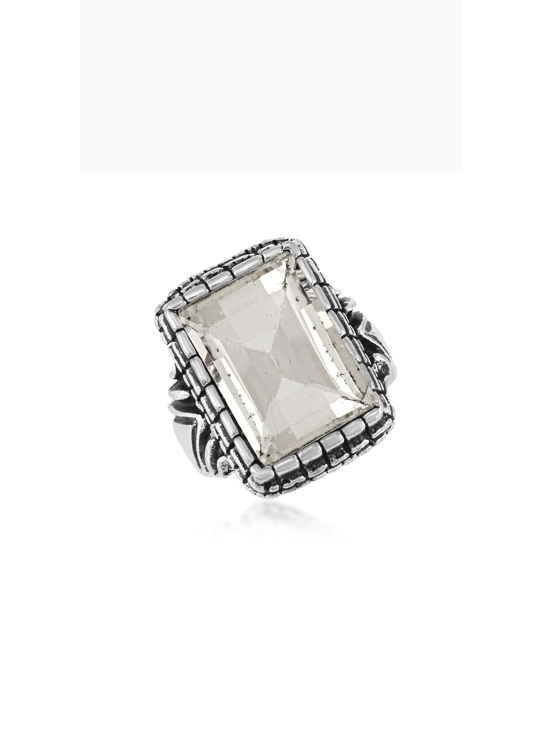 Brass Antique Oxidised Silverplated White Zircon finger ring