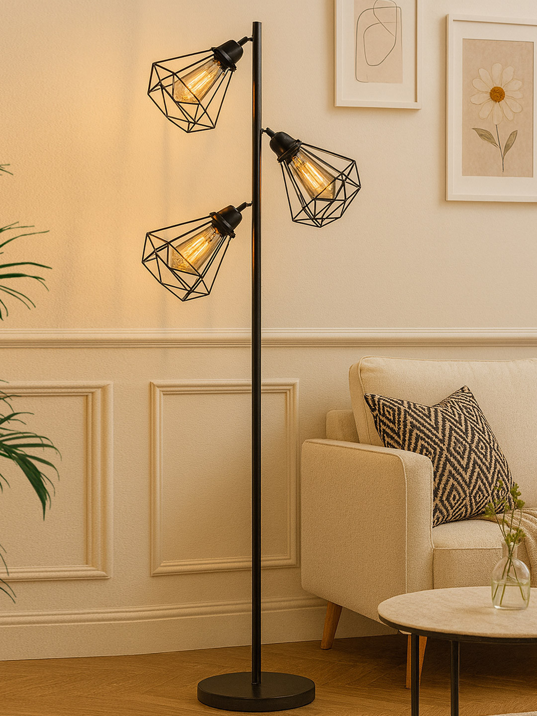 Homesake Black Metal Standing Floor Lamp with 3 Shades