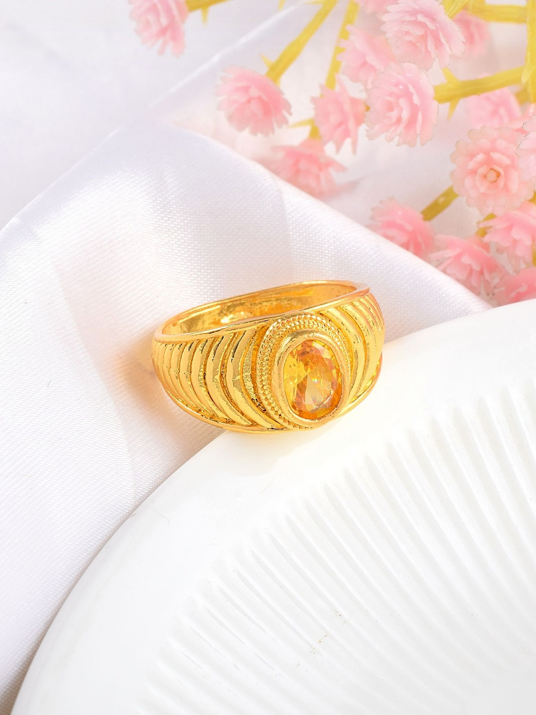 Brass Goldplated Reiki Fengshui Pukhraj Astrology Rashi Ratna Fingerring