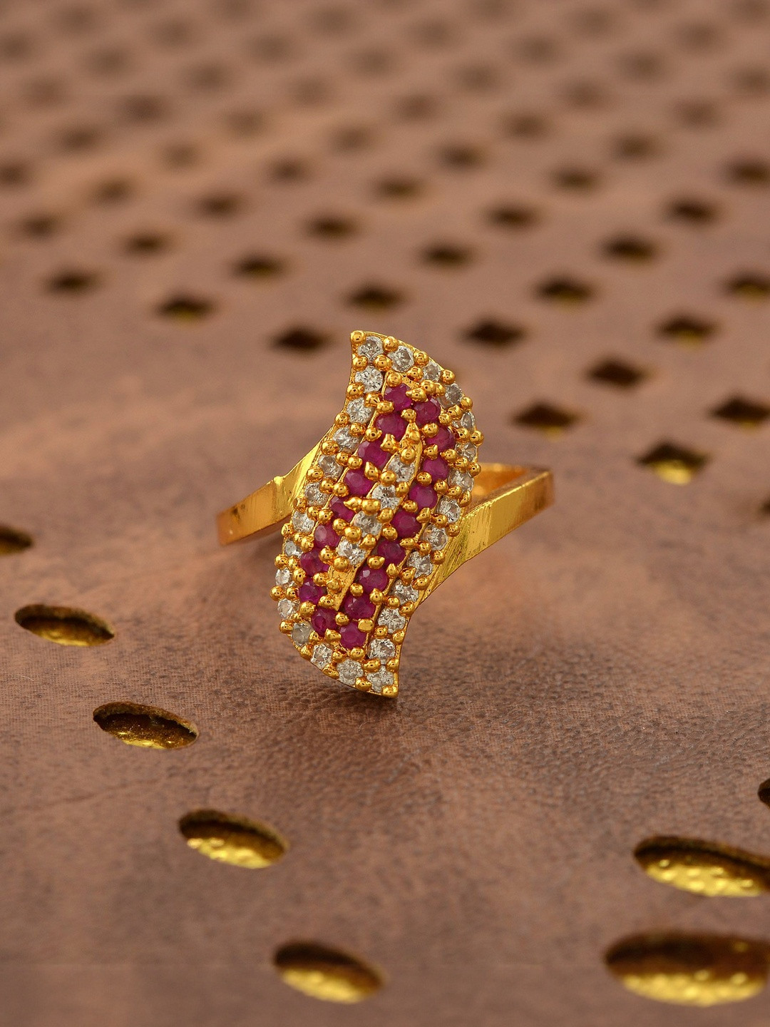 Gold plated Imitation Emerald & Ruby stylish finger ring
