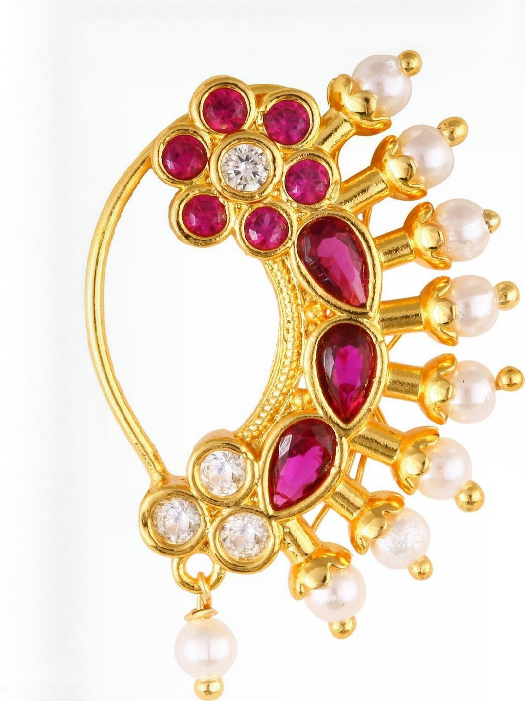 VIVASTRI Women Gold Plated Cubic Zirconia Ring Nath Nose Pins