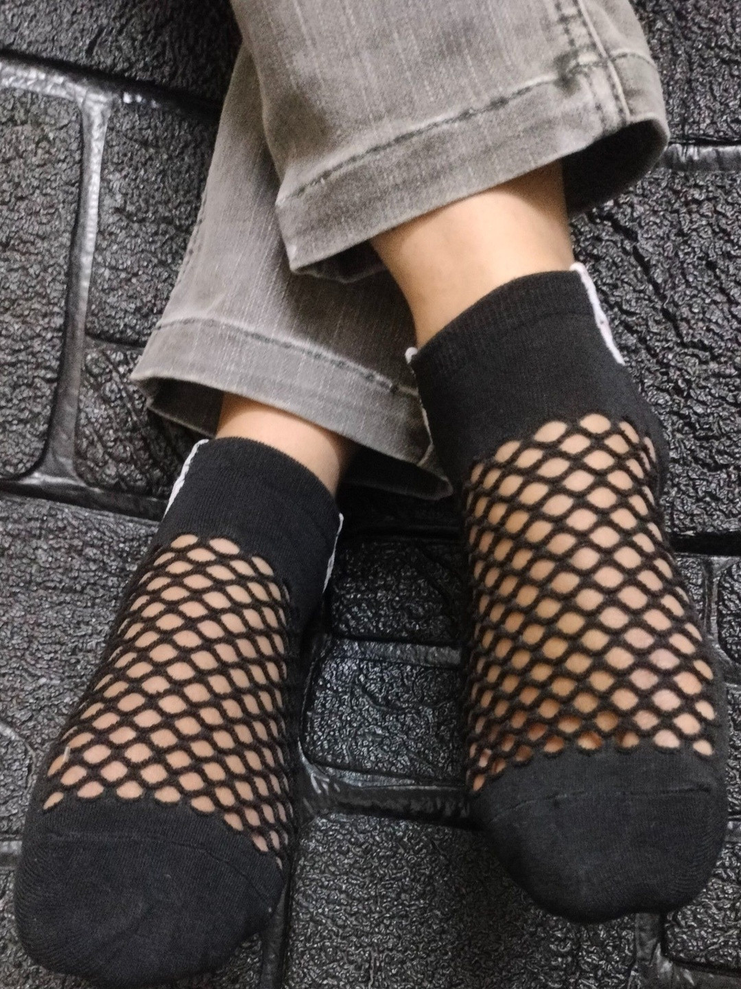 Ankle Women Pack of 5 Black Cotton Ankle length Net Socks