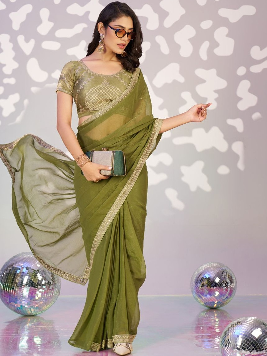 HERE&NOW Solid Embroidered Pure SIMMER Design Saree with Embellished Broder