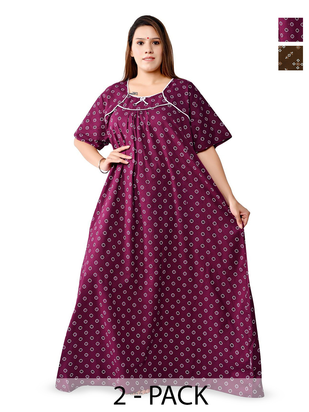 Bindass Female Collection Women Ethnic Motifs Printed Round Neck Maxi Nightdress
