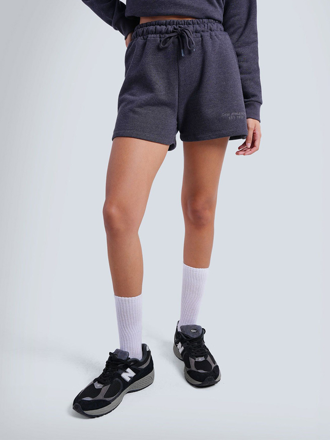 CAVA Women Grey Slim Fit High-Rise Cotton Training or Gym Cloud Shorts